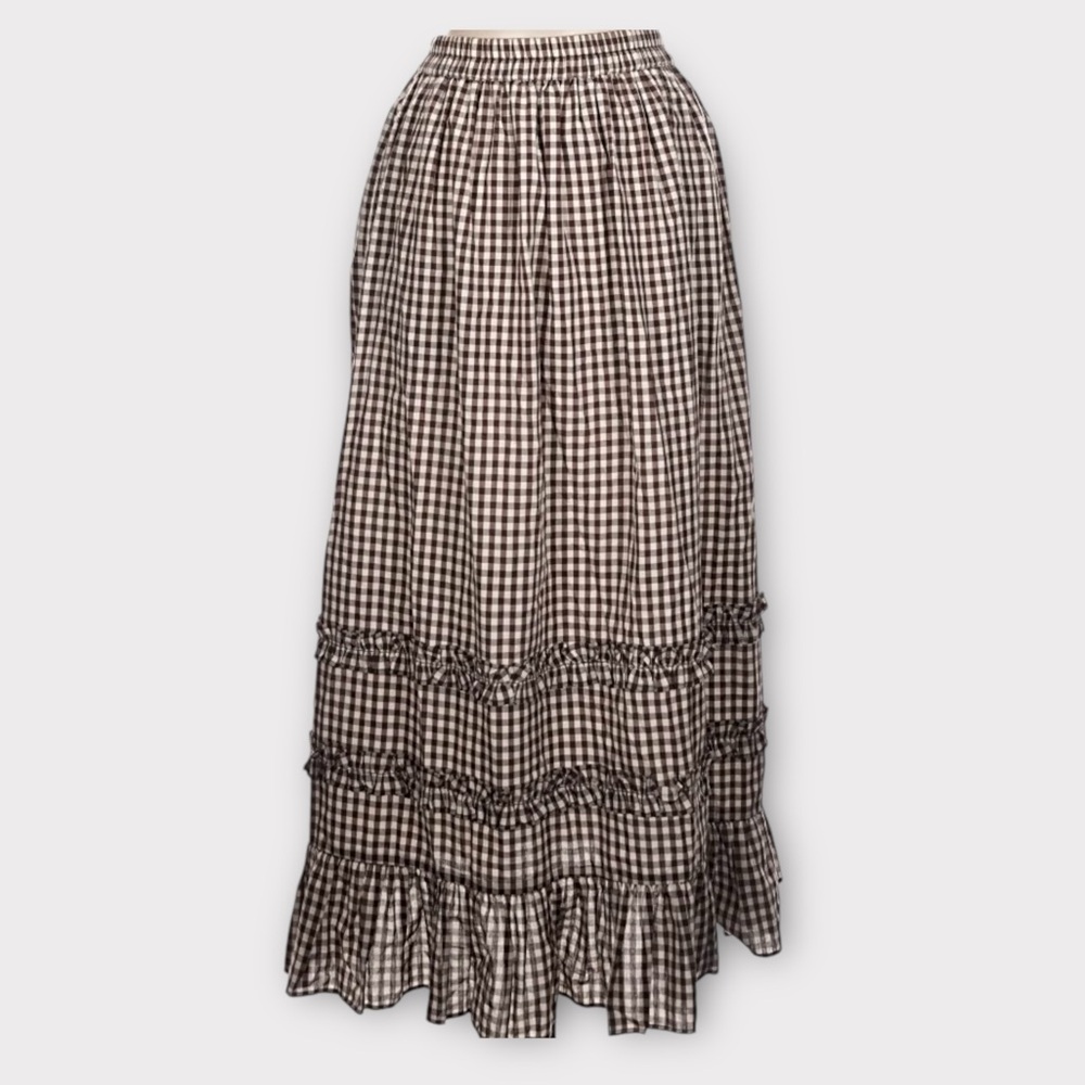 DAMSON MADDER Rina Ruffle Skirt in Chocolate Check UK 12 / US 8 - Picture 13 of 16